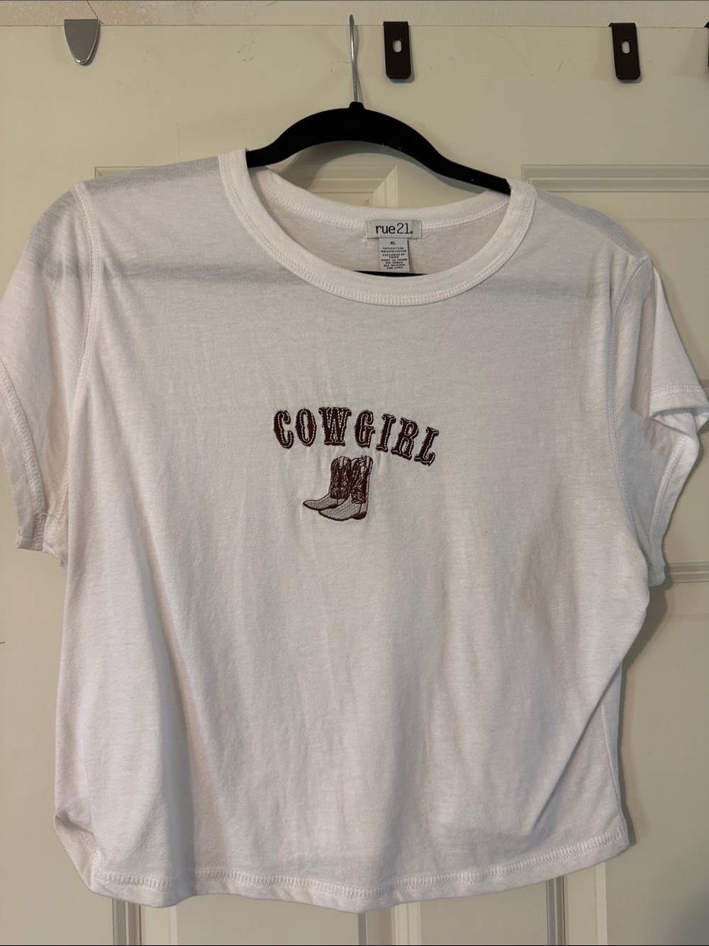 rue21 White Tee with Brown 'Cowgirl' Boot Graphic